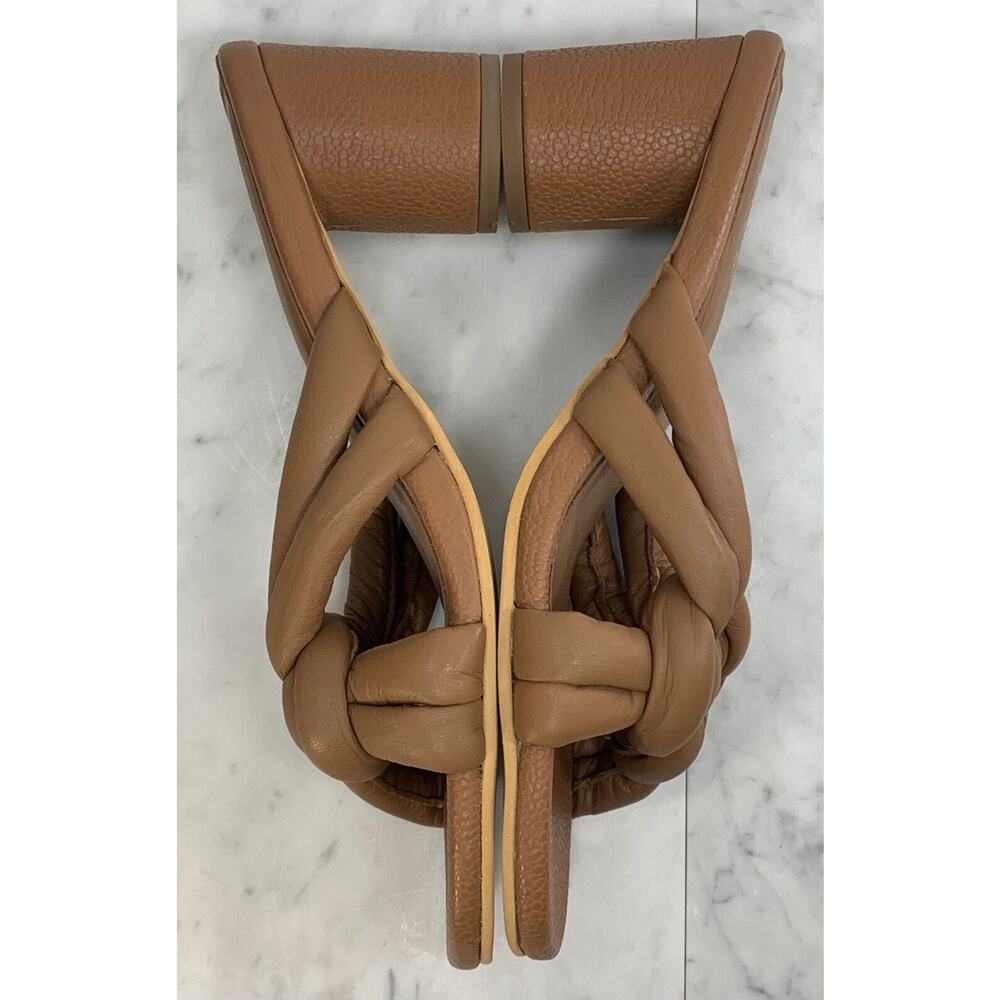 Kaanas Bekasi Sandals 7 Coffee Knot Leather Rope Slip On 2.75" Block Heel EUC - Picture 5 of 13